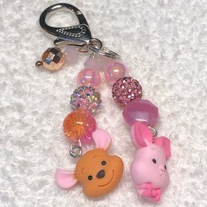 Pooh and piglet style key chain purse bling in glam and shine beads